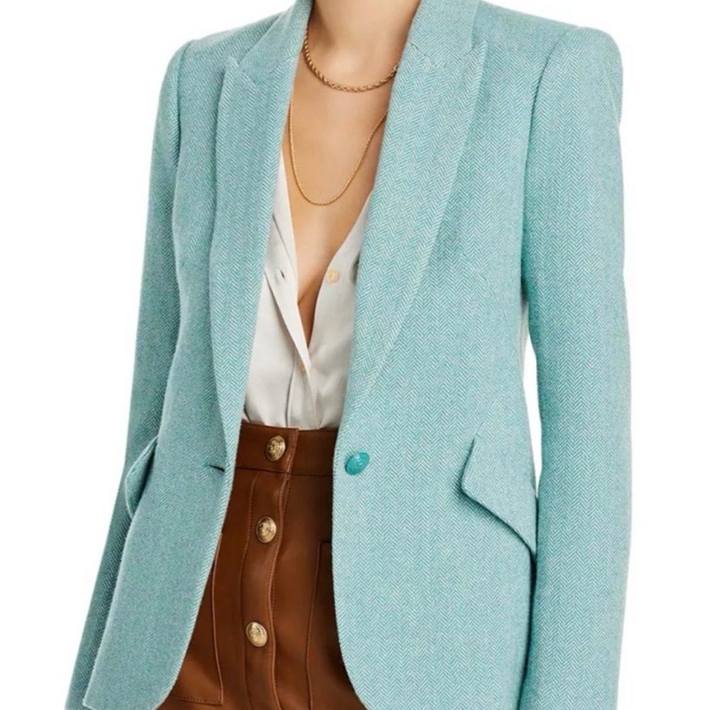 L'AGENCE Chamberlain Herringbone Mint Blue Green Blazer